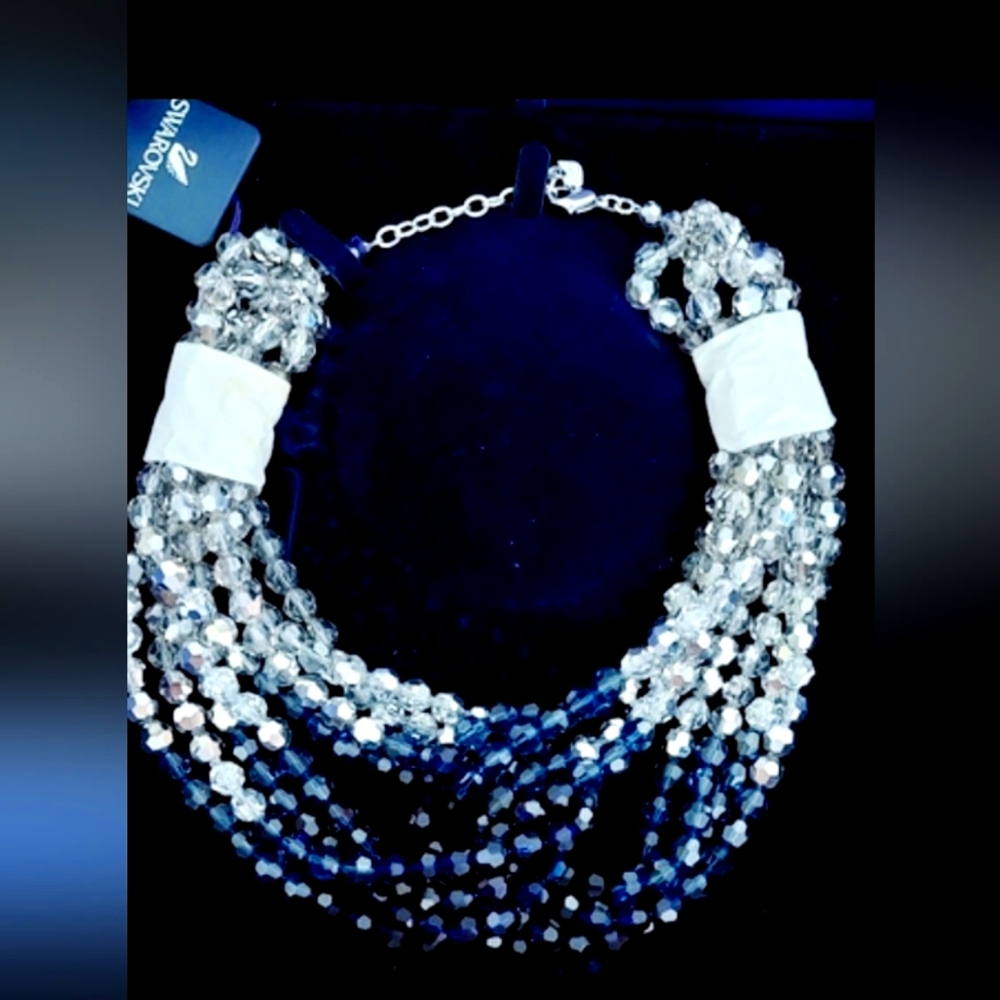 SWAROVSKI BLUE CHRYSTAL NECKLACE. Signed authentic.